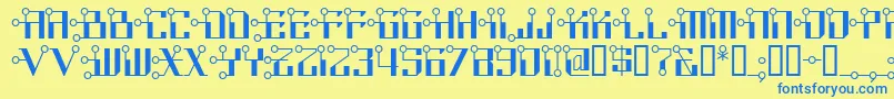 Circuitborednfフォントについての詳細 フォントCircuitborednf – 青い文字が黄色の背景にあります。