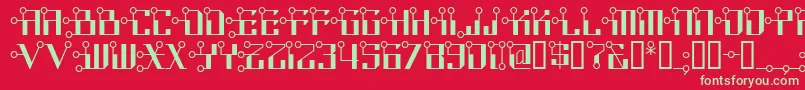 フォントCircuitborednf – 赤い背景に緑の文字