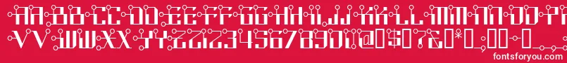 Fonte Circuitborednf – fontes brancas em um fundo vermelho