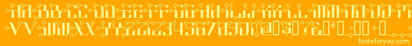 Weitere Informationen zur Circuitborednf-Schriftart Circuitborednf-Schriftart – Gelbe Schriften auf orangefarbenem Hintergrund