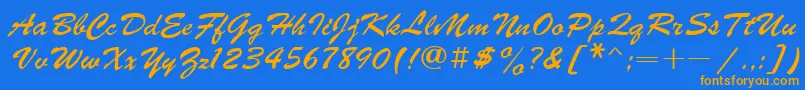 Ukrainianbrushscript-Schriftart – Orangefarbene Schriften auf blauem Hintergrund