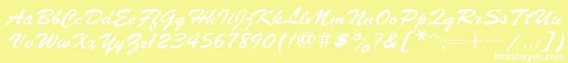 Fonte Ukrainianbrushscript – fontes brancas em um fundo amarelo
