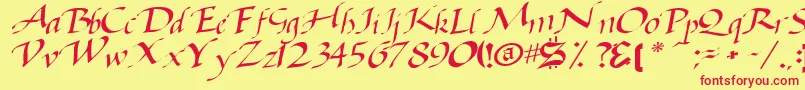 フォントBaggagemastertext79RegularTtcon – 赤い文字の黄色い背景