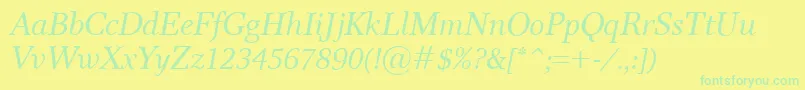 フォントResPublicaItalic – 黄色い背景に緑の文字