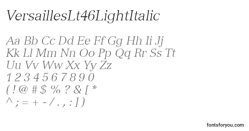 Шрифт VersaillesLt46LightItalic – алфавит, цифры, специальные символы