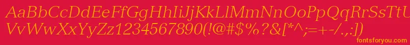 Fonte VersaillesLt46LightItalic – fontes laranjas em um fundo vermelho