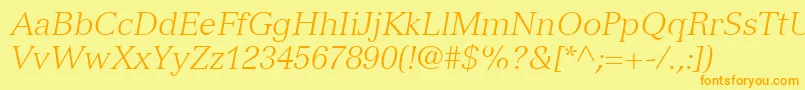 フォントVersaillesLt46LightItalic – オレンジの文字が黄色の背景にあります。