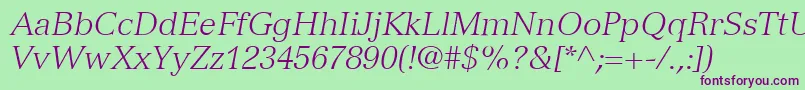 Saiba mais sobre a fonte VersaillesLt46LightItalic Fonte VersaillesLt46LightItalic – fontes roxas em um fundo verde