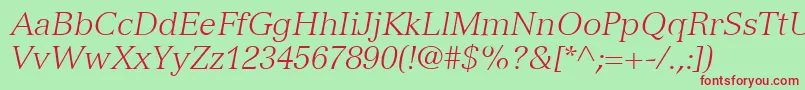フォントVersaillesLt46LightItalic – 赤い文字の緑の背景