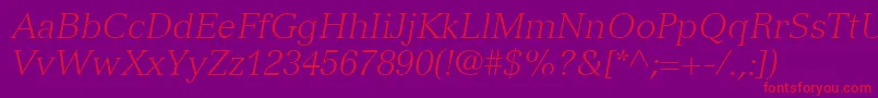 Fonte VersaillesLt46LightItalic – fontes vermelhas em um fundo violeta