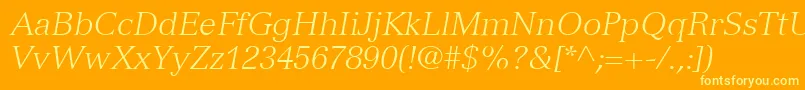 VersaillesLt46LightItalic-Schriftart – Gelbe Schriften auf orangefarbenem Hintergrund