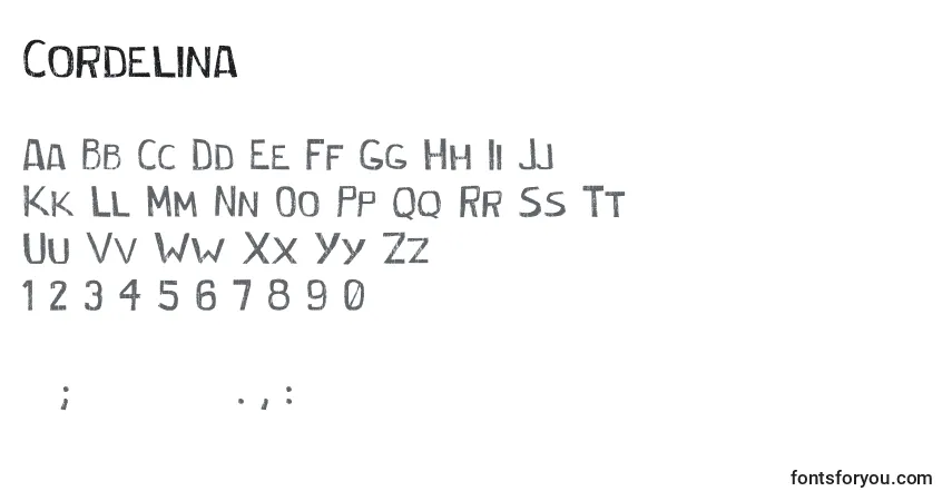 A fonte Cordelina – alfabeto, números, caracteres especiais