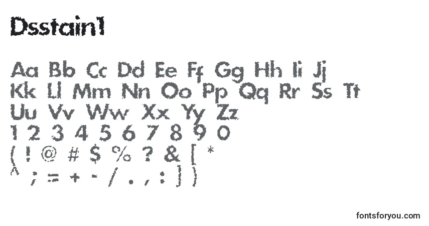 Czcionka Dsstain1 – alfabet, cyfry, specjalne znaki