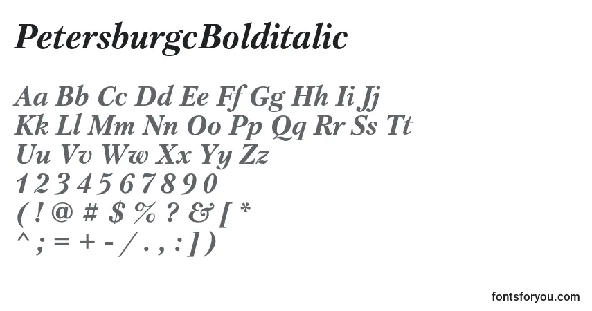 A fonte PetersburgcBolditalic – alfabeto, números, caracteres especiais