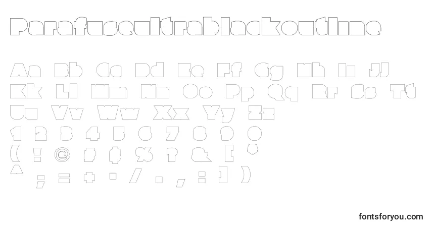 Czcionka Parafuseultrablackoutline – alfabet, cyfry, specjalne znaki
