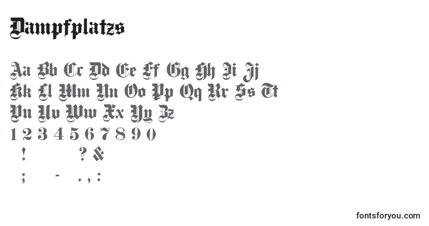 Czcionka Dampfplatzs – alfabet, cyfry, specjalne znaki