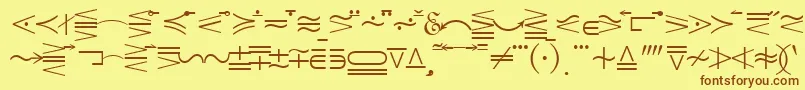 フォントQuantapionessk – 茶色の文字が黄色の背景にあります。