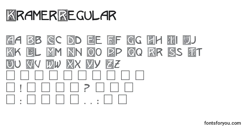 Czcionka KramerRegular – alfabet, cyfry, specjalne znaki