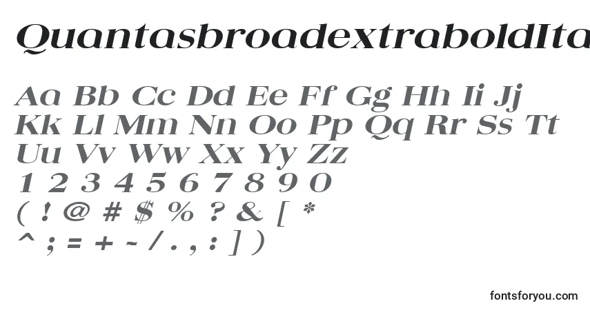 A fonte QuantasbroadextraboldItalic – alfabeto, números, caracteres especiais