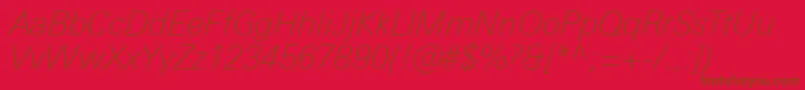 フォントUniversNextProThinItalic – 赤い背景に茶色の文字