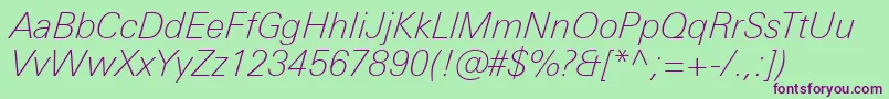 UniversNextProThinItalic Font – Purple Fonts on Green Background