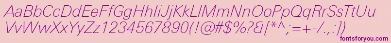 UniversNextProThinItalic Font – Purple Fonts on Pink Background