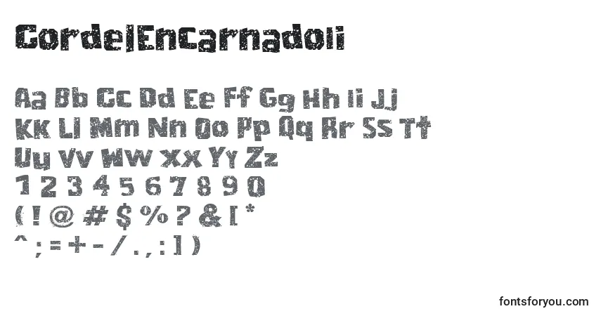 Czcionka CordelEncarnadoIi – alfabet, cyfry, specjalne znaki