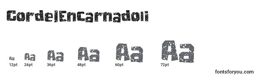 Размеры шрифта CordelEncarnadoIi