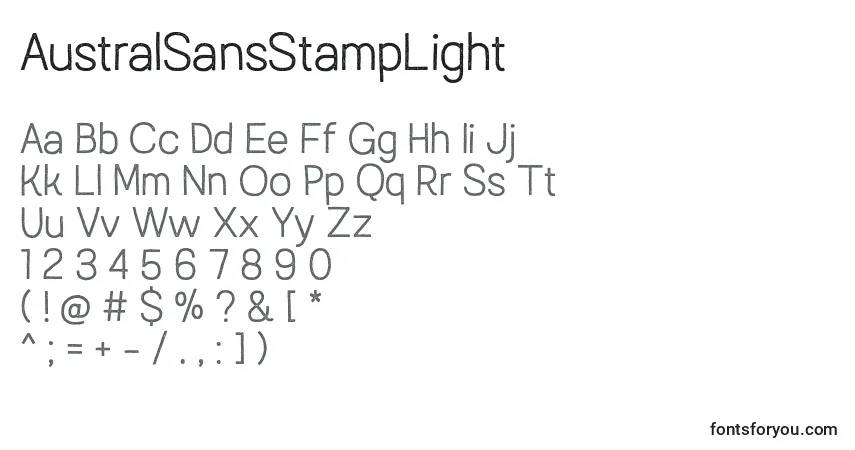 Schriftart AustralSansStampLight – Alphabet, Zahlen, spezielle Symbole