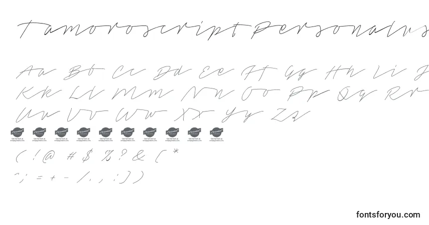 Schriftart TamoroscriptPersonaluseonly – Alphabet, Zahlen, spezielle Symbole