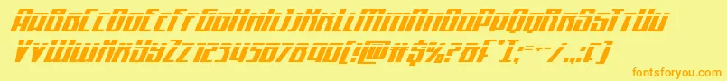 Quantummalicelaserital-Schriftart – Orangefarbene Schriften auf gelbem Hintergrund