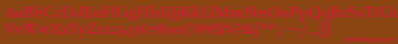 フォントLegacySerifMdOsItcTtMed – 赤い文字が茶色の背景にあります。
