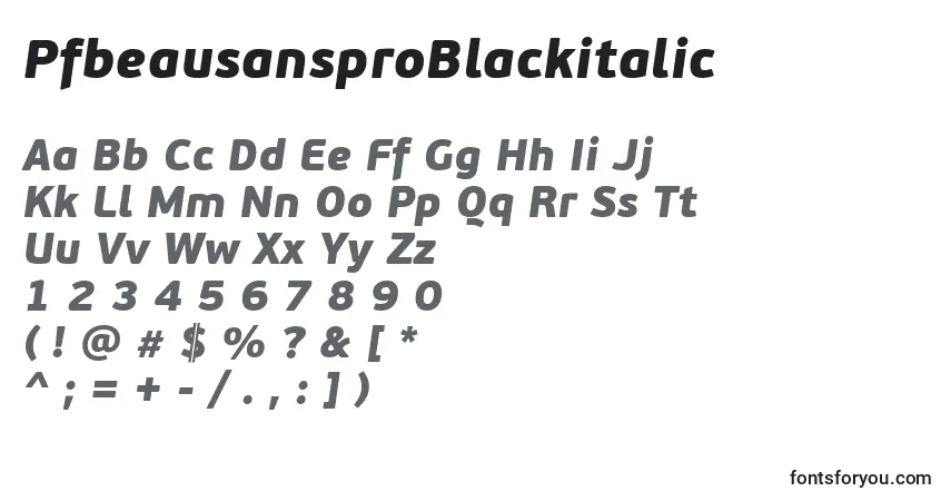 A fonte PfbeausansproBlackitalic – alfabeto, números, caracteres especiais