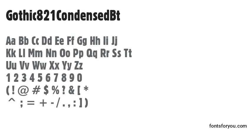 A fonte Gothic821CondensedBt – alfabeto, números, caracteres especiais