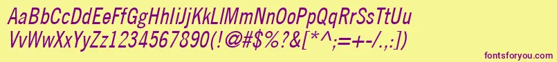 TradeGothicLtCondensedNo.18Oblique Font – Purple Fonts on Yellow Background