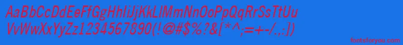 TradeGothicLtCondensedNo.18Oblique Font – Red Fonts on Blue Background