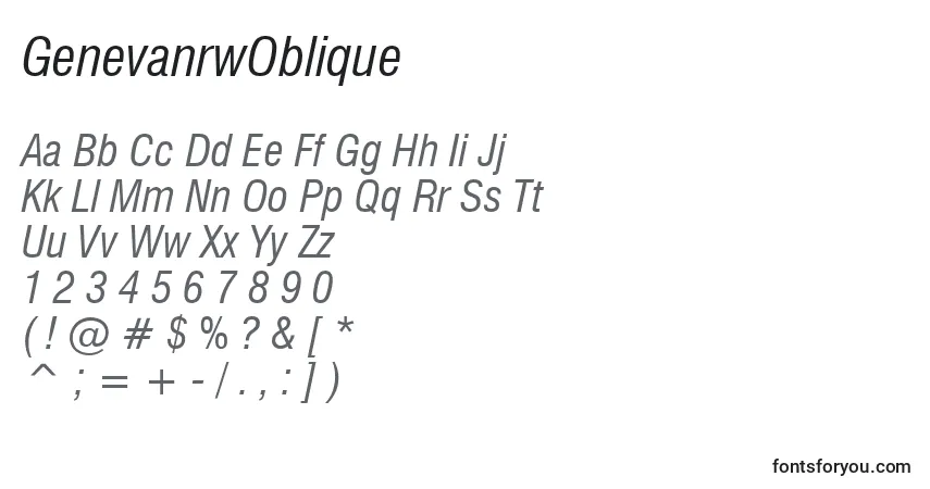 Schriftart GenevanrwOblique – Alphabet, Zahlen, spezielle Symbole