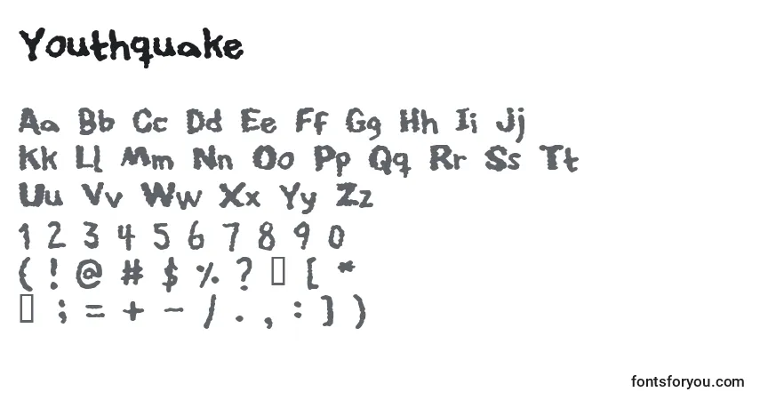 Schriftart Youthquake – Alphabet, Zahlen, spezielle Symbole