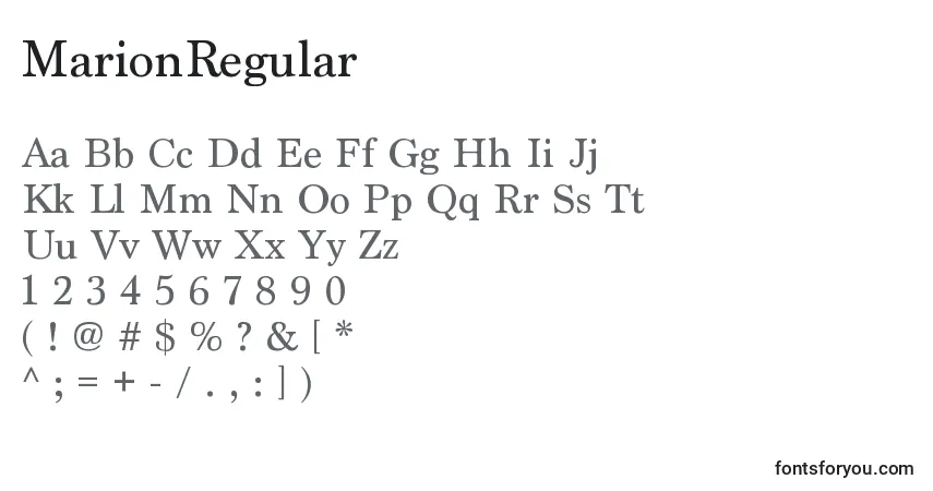 Schriftart MarionRegular – Alphabet, Zahlen, spezielle Symbole