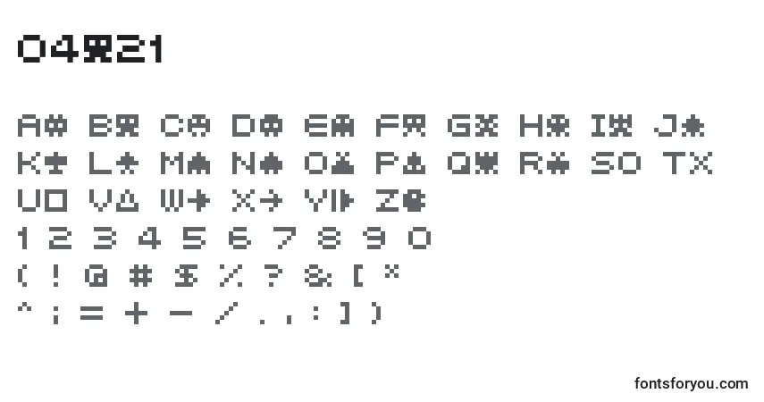 Czcionka 04b21 – alfabet, cyfry, specjalne znaki