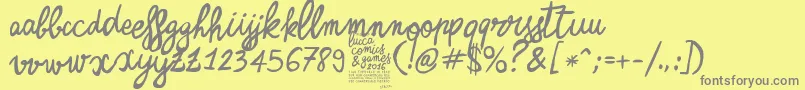 ZerocalcareScript-Schriftart – Graue Schriften auf gelbem Hintergrund