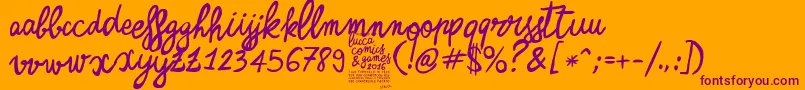 ZerocalcareScript-Schriftart – Violette Schriften auf orangefarbenem Hintergrund