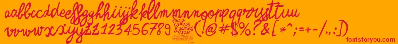 Czcionka ZerocalcareScript – czerwone czcionki na pomarańczowym tle