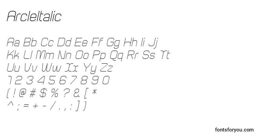 Шрифт ArcleItalic – алфавит, цифры, специальные символы