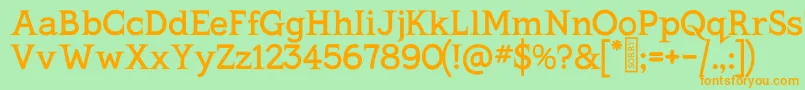 フォントKingthingsSerifique – オレンジの文字が緑の背景にあります。