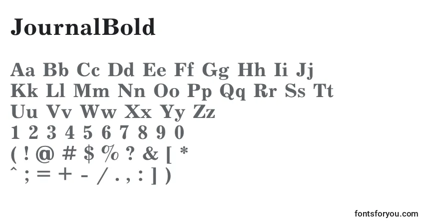 A fonte JournalBold – alfabeto, números, caracteres especiais