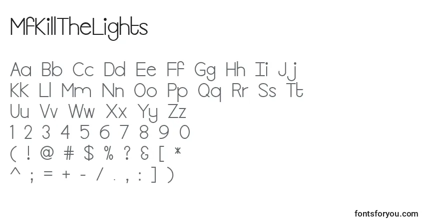 A fonte MfKillTheLights – alfabeto, números, caracteres especiais