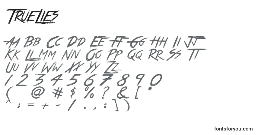 Czcionka TrueLies – alfabet, cyfry, specjalne znaki