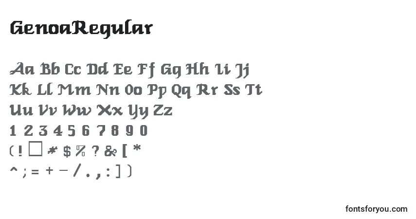 Schriftart GenoaRegular – Alphabet, Zahlen, spezielle Symbole