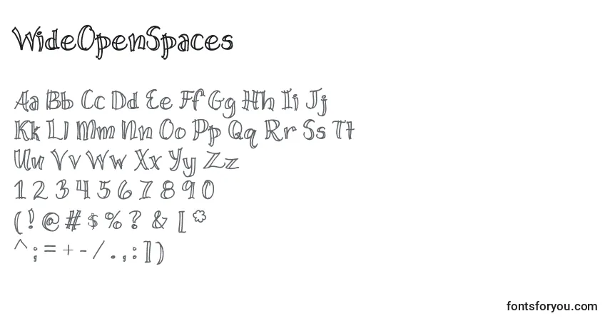 A fonte WideOpenSpaces – alfabeto, números, caracteres especiais